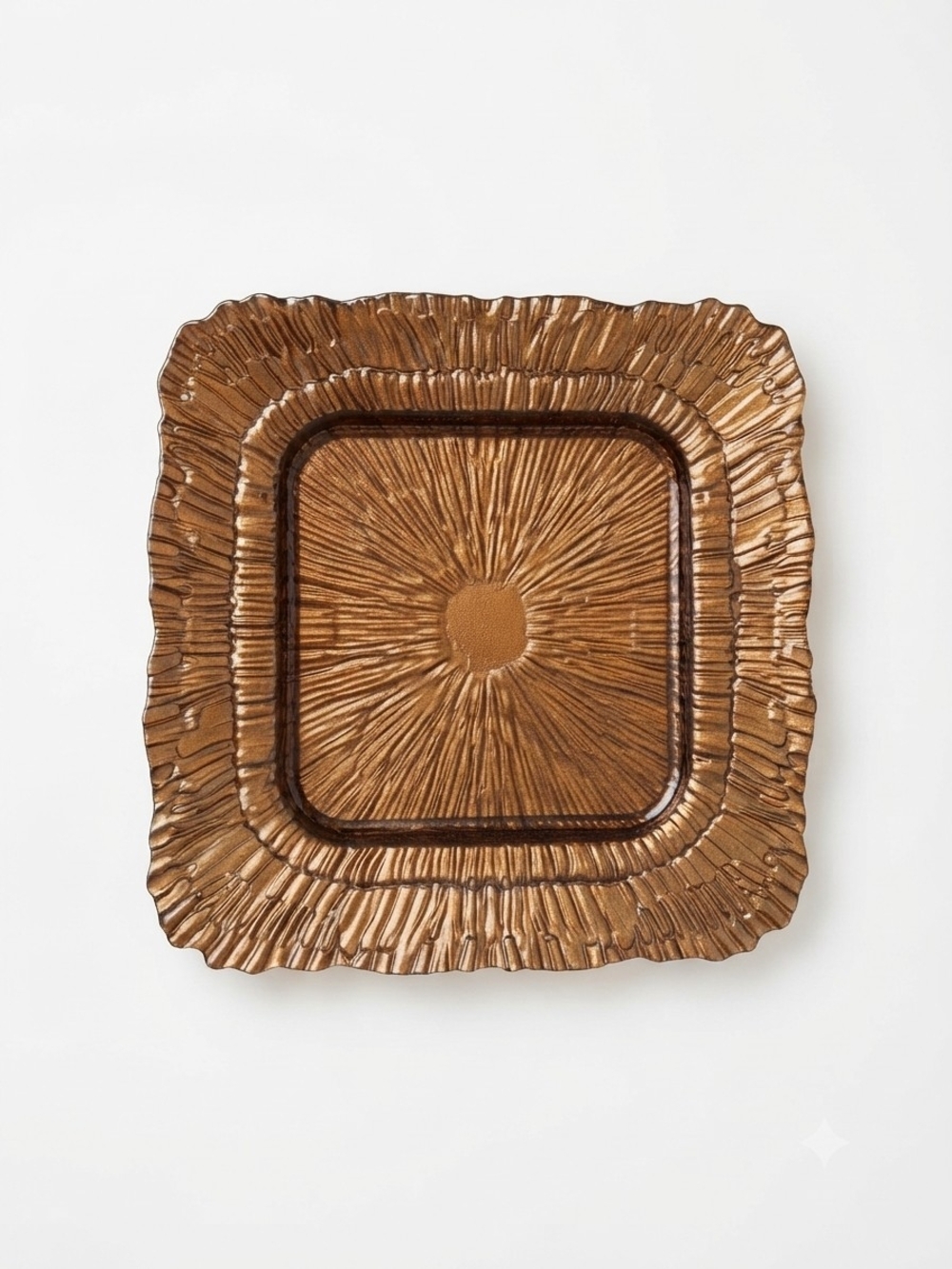 Iridescent Bronze Brown Turkish Glass Sunburst Square Charger Plate 11.5"